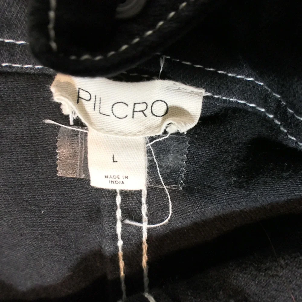 Pilcro Womens Dress L Black Contrast Stitch Denim Midi Corset Goth Romantic Edgy